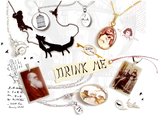 Jewellery inspired by birds, steampunk, Alice in Wonderland and fairytles.